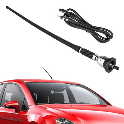 Black flexible car radio antenna with cable and threaded base mount