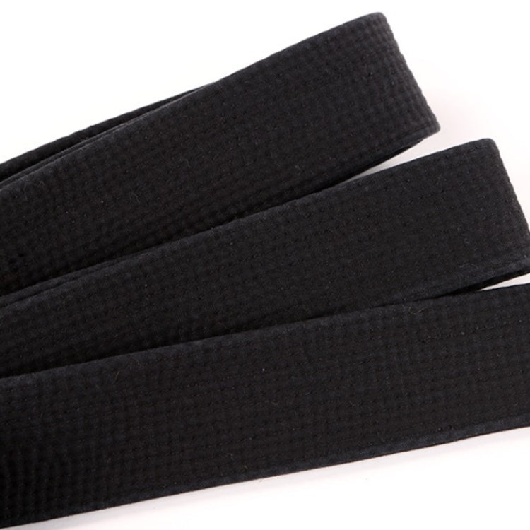 Black taekwondo waist belt, flat woven stripe view