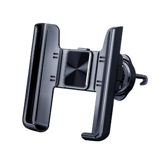 Black car air vent phone holder bracket with snap-on clamp and rotatable grips