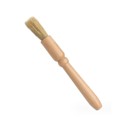 Wood-handled car air vent cleaning brush with soft beige bristles