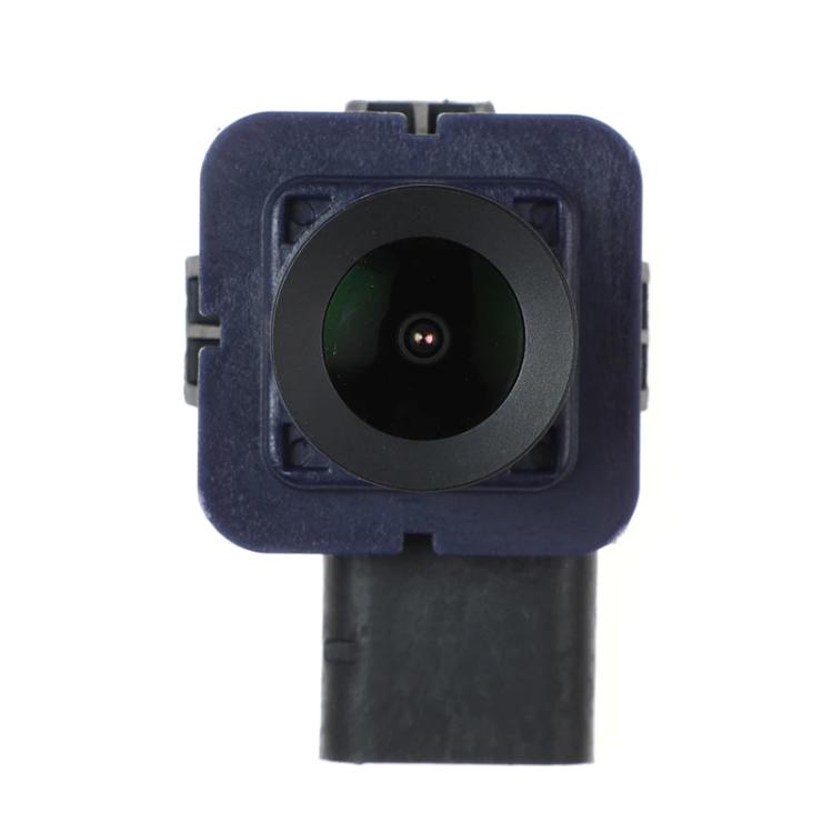 Front view of reversing assist camera with round lens in blue square bezel