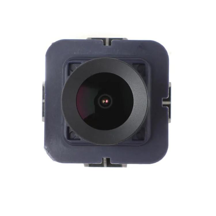Square reversing camera lens module with dark housing and central glass