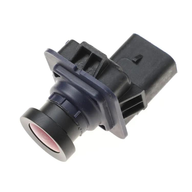 Reversing assist camera lens assembly with black plastic body and bracket