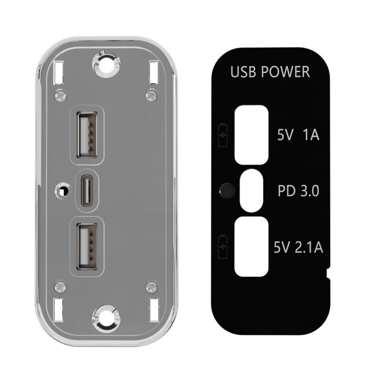 Silver-and-black USB car charger back and front view with USB ports