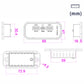 USB car charger dimension diagram with mm measurements and mounting sizes
