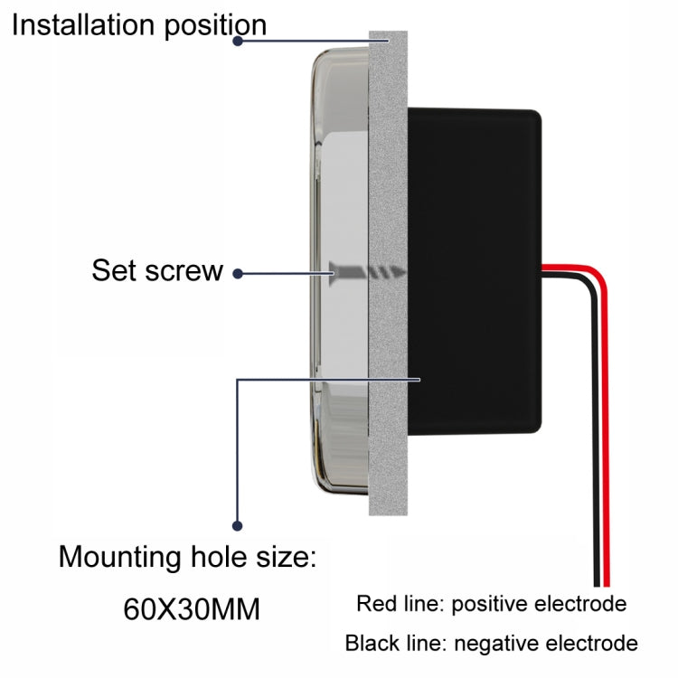 USB car charger installation diagram with screw position and 60x30mm mounting hole
