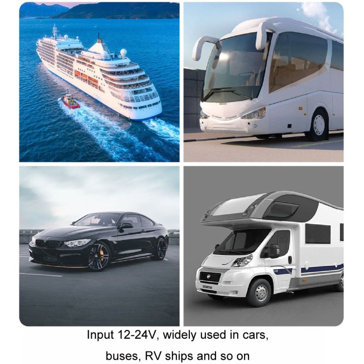 Vehicle use collage showing cruise ship, car, and RV for mobile phone charging