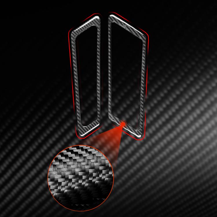 Black carbon-fiber air vent trim stickers with red border outline, two-piece set