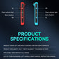 Side view of red and blue controller halves with vertical RGB indicator lights.