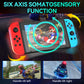 RGB left and right gamepad handles in red and blue with a handheld screen