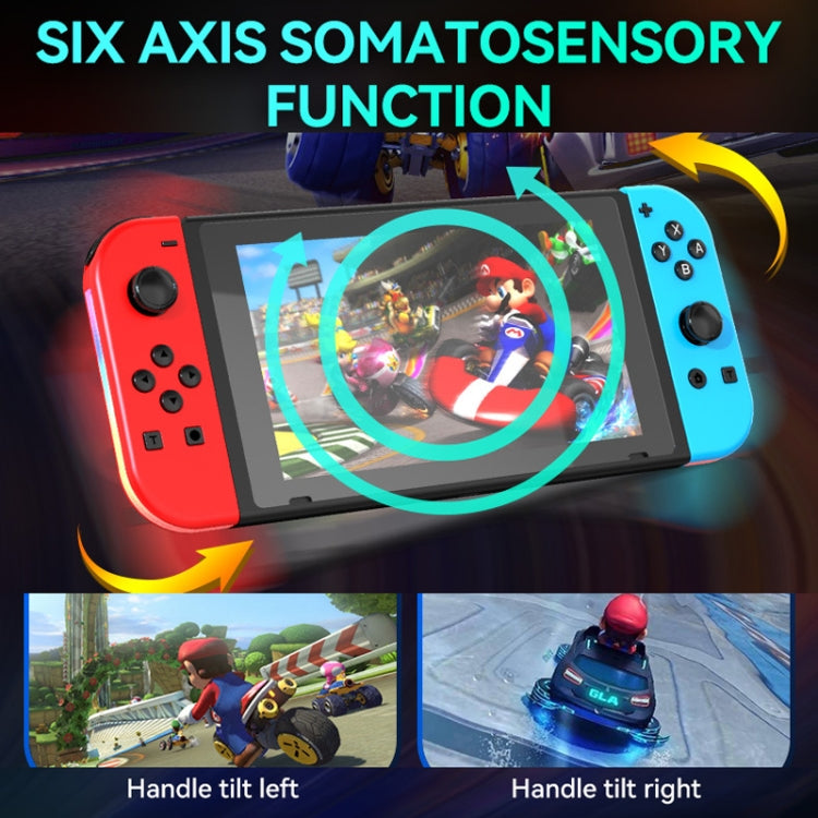 RGB left and right gamepad handles in red and blue with a handheld screen