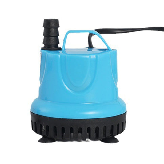 Light blue submersible pump with top carry handle and black outlet nozzle