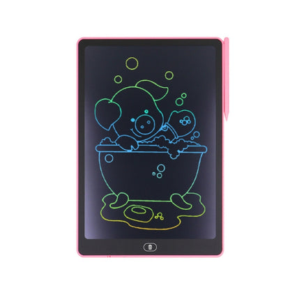 Pink 16-inch kids LCD writing board with outlined cartoon on dark screen