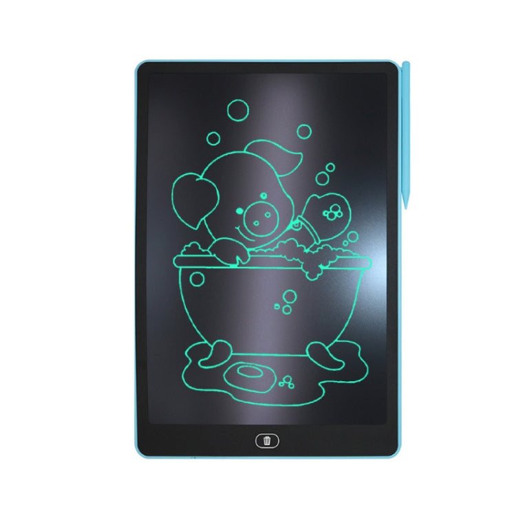 Blue 16-inch kids LCD writing board with teal-outlined cartoon on dark screen