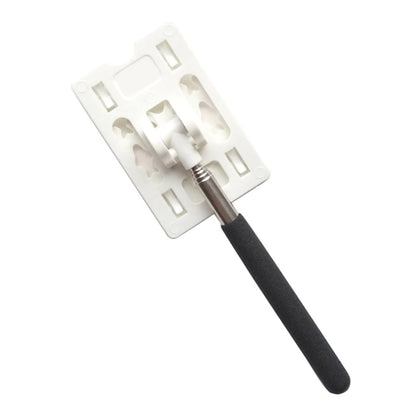 Portable extension pole with white base and black grip handle