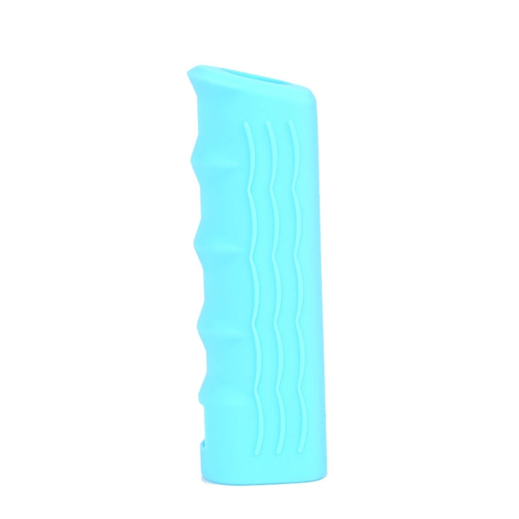 Light blue silicone handbrake handle cover sleeve with wavy embossed grip texture.