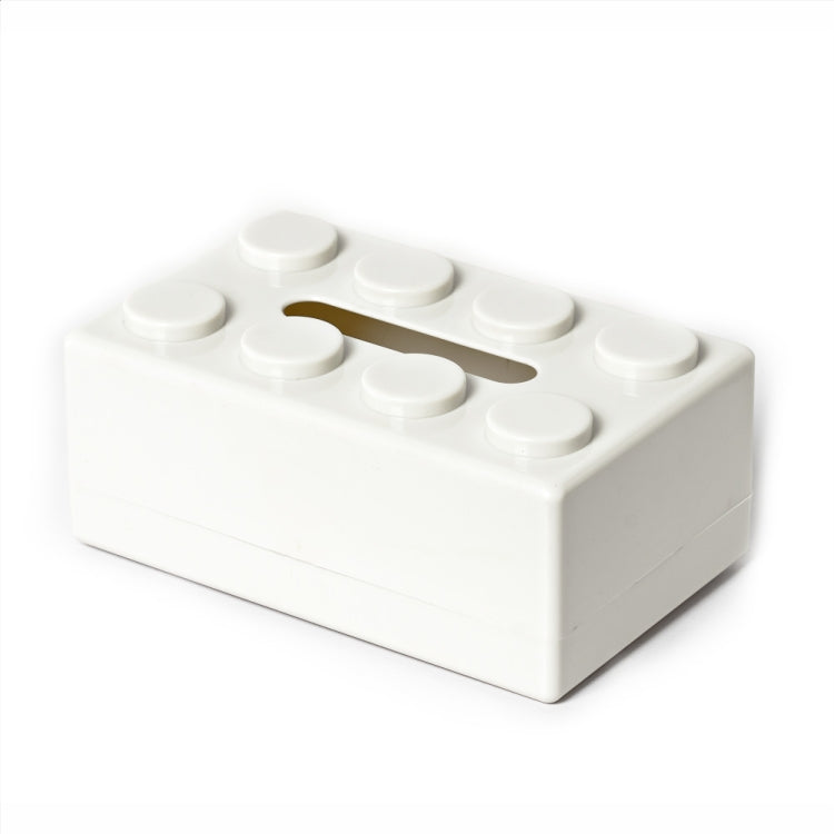 White building-block tissue storage box with round studs and tissue slot
