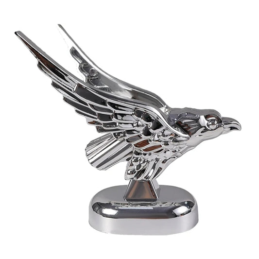 Chrome eagle wing decorative emblem with spread wings on round base