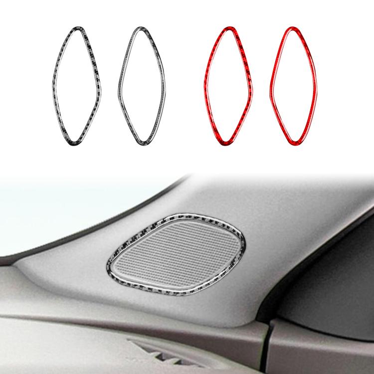 Oval speaker sticker trim set; black and red borders shown, with installed mesh