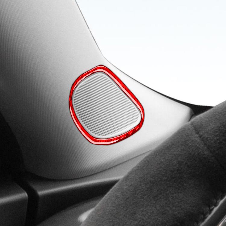 Red-edged oval speaker grille sticker trim installed on car door panel