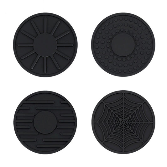 Car anti-slip silicone coaster set, dark round design with textured grip patterns