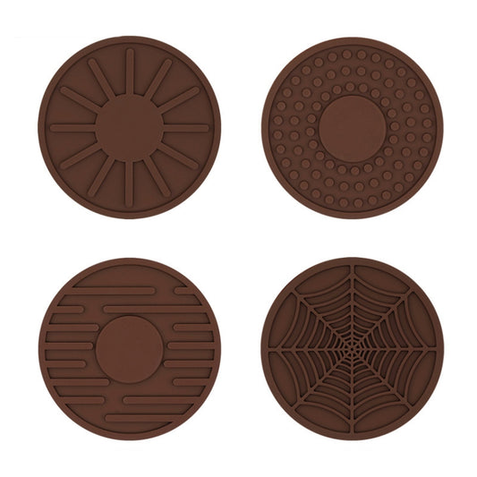 Car anti-slip silicone coaster set, brown round coasters with raised grip textures