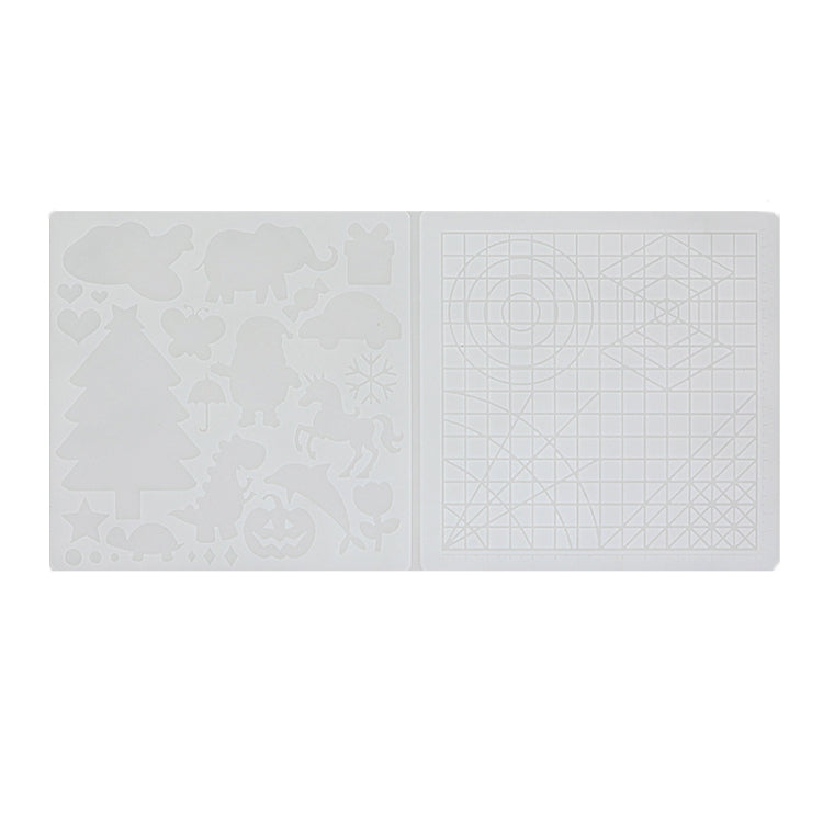 Clear/gray double-sided silicone 3D drawing template mat with icons and grid details