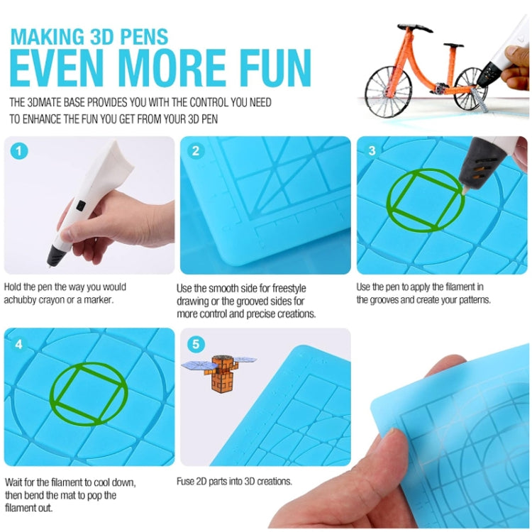Blue silicone 3D pen template mat with embossed paths and grooves
