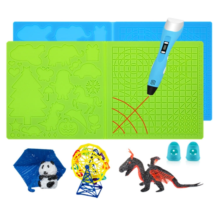 Set of blue and green silicone 3D pen template mats with embossed patterns