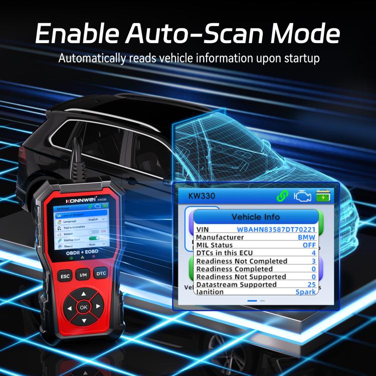 KONNWEI Automotive OBD2 Fault Diagnostic Tool Engine Code Reader 9 Languages, KW330