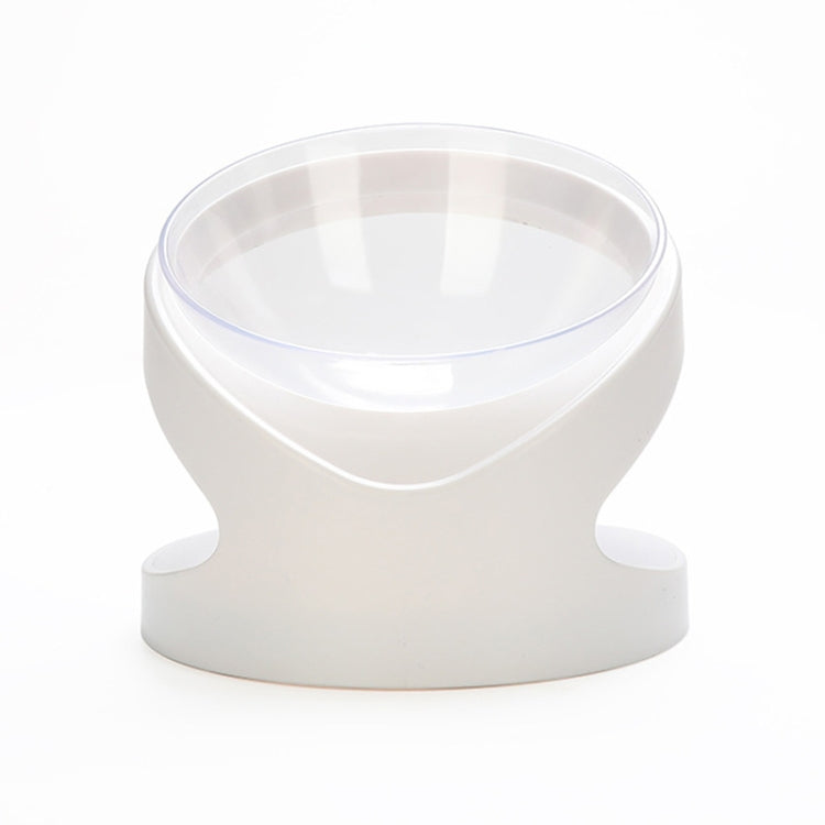 White inclined pet food bowl with clear top dish insert