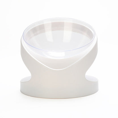 White inclined pet food bowl with clear top dish insert