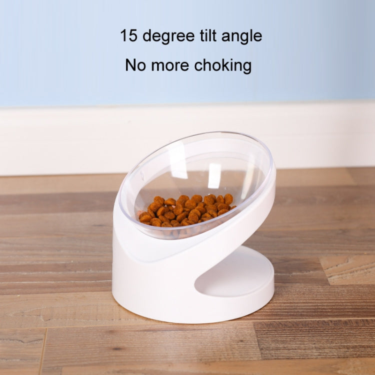 White 15-degree tilted pet food bowl with clear inner dish