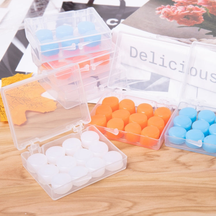 12-pack silicone earplugs in clear storage cases, orange, blue, and white