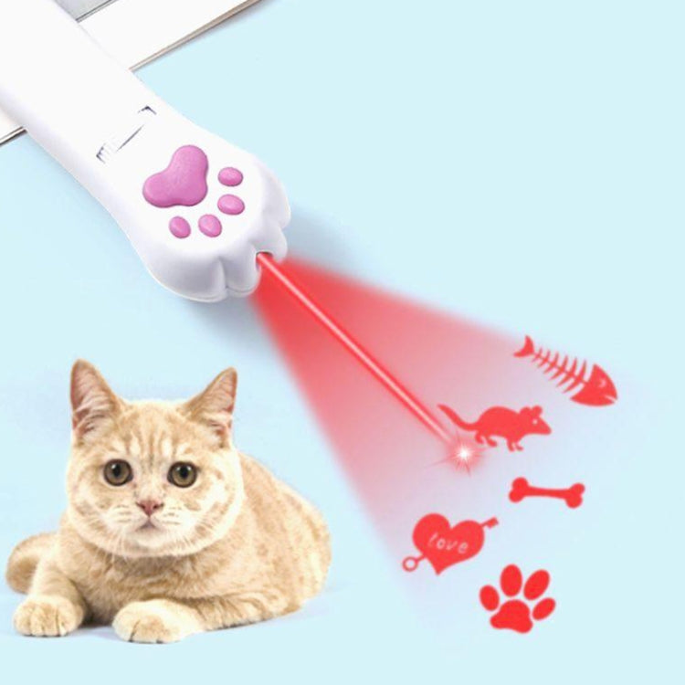 USB rechargeable LED pet projector toy with red laser beam and pet paw icons