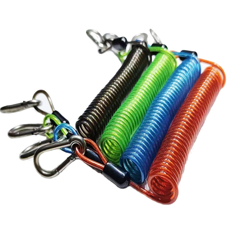 Assorted coiled anti-theft straps with stainless carabiners and spring hooks
