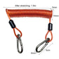 Orange coiled anti-theft strap with spring and stainless carabiners, dual hooks