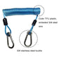 Blue coiled anti-theft strap with TPU coating and embedded 304 steel buckle, carabiners