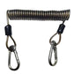 Black coiled anti-theft strap with TPU spring and stainless carabiners, dual hooks