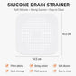 White silicone drain strainer pad, 14.5 cm square, with suction and perforations
