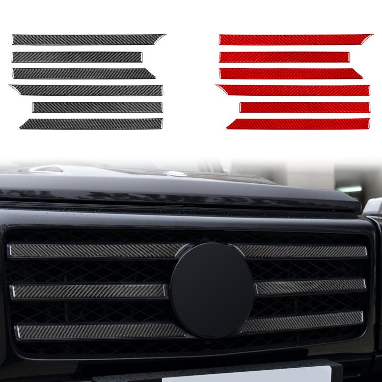 Grille decorative sticker set showing black and red carbon-fiber slat strips