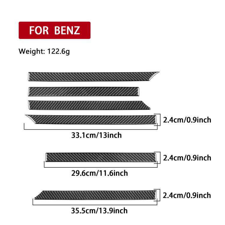 Carbon-fiber grille sticker template set with 6 rectangular slat pieces and dimensions