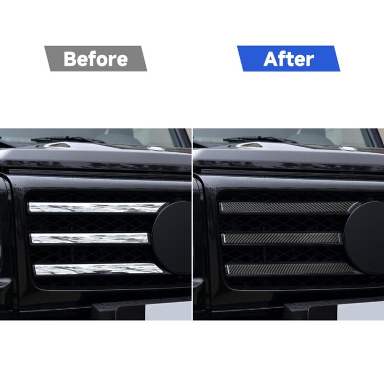 Grille with applied carbon-fiber slat stickers featuring black and red horizontal accents