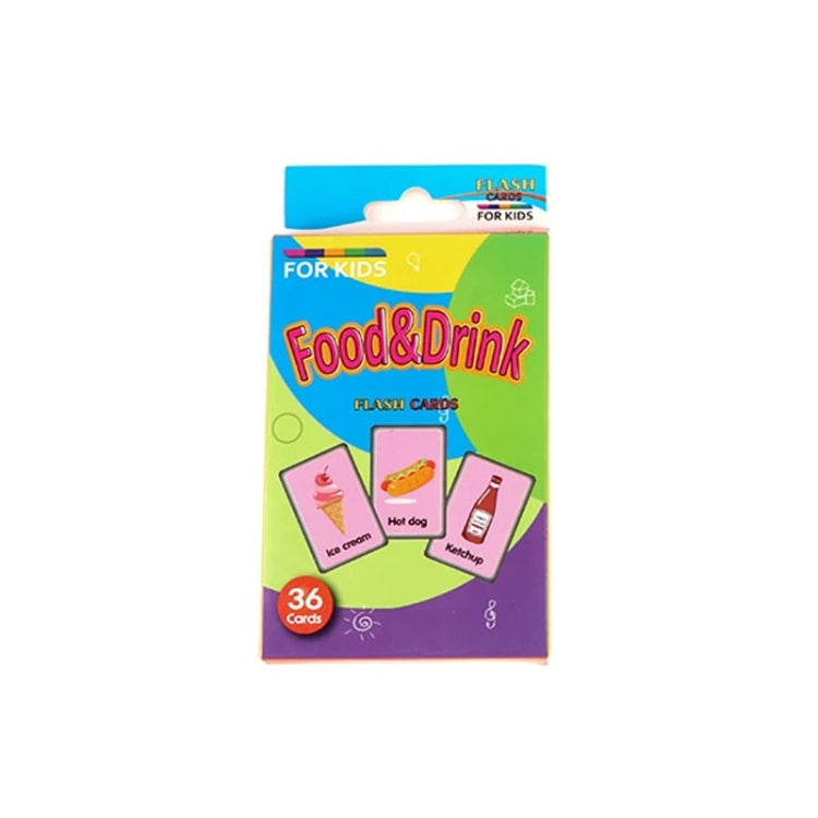 Children's food and drink flash card set box, 36 English word cards for kids