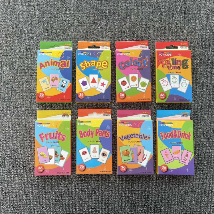 Children's flash card variety pack, eight theme boxes, 36 English cards each