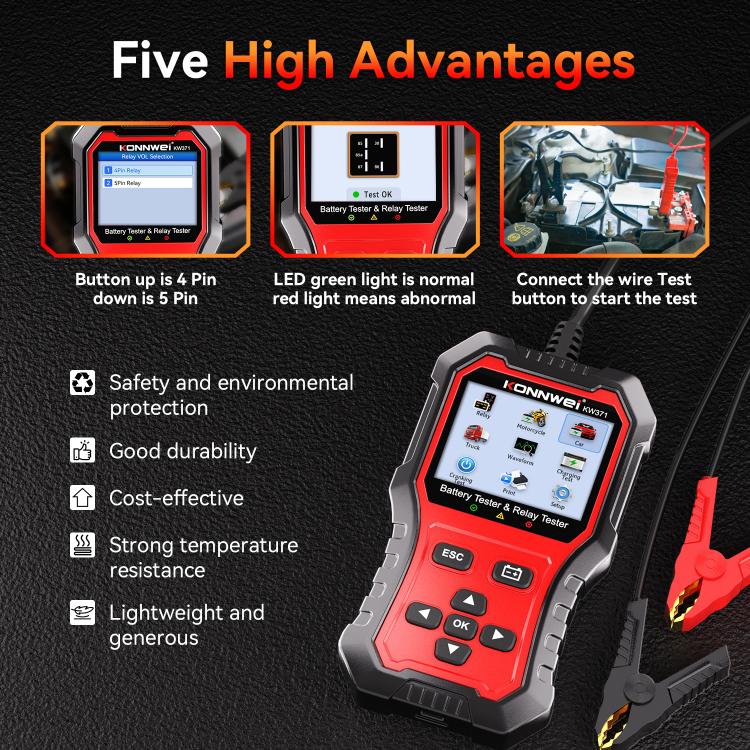KONNWEI 2 In 1 Car Relay Tester Battery Tester, KW371