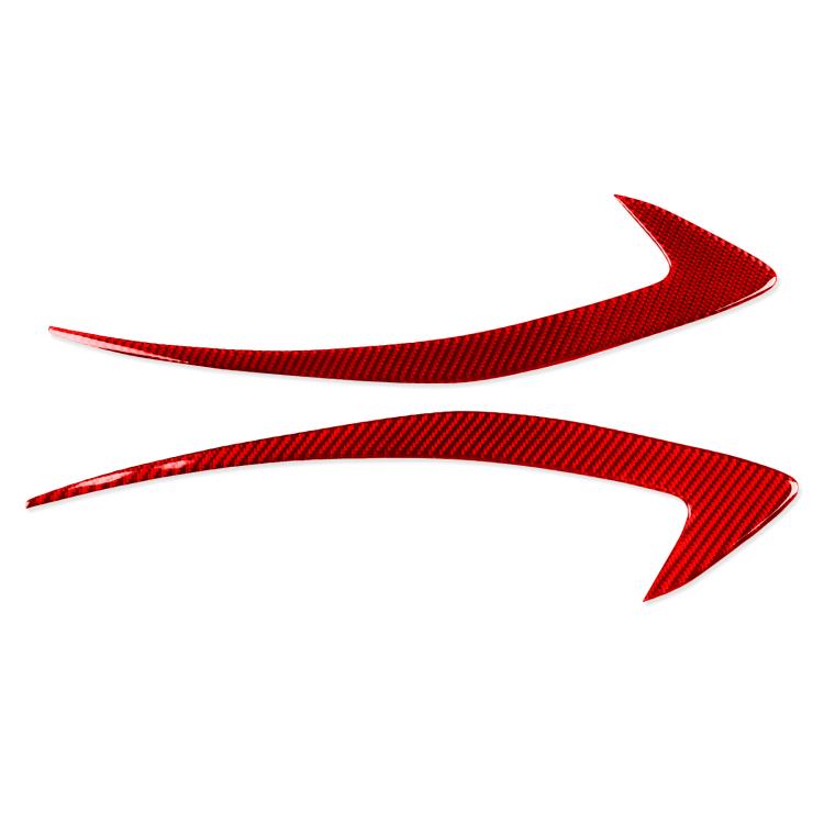 Red carbon-fiber headlight eyebrow sticker set, curved 2 pcs
