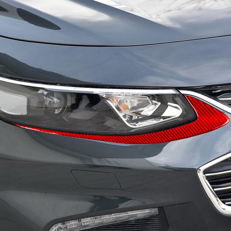 Red carbon-fiber headlight eyebrow sticker, curved trim on front headlight