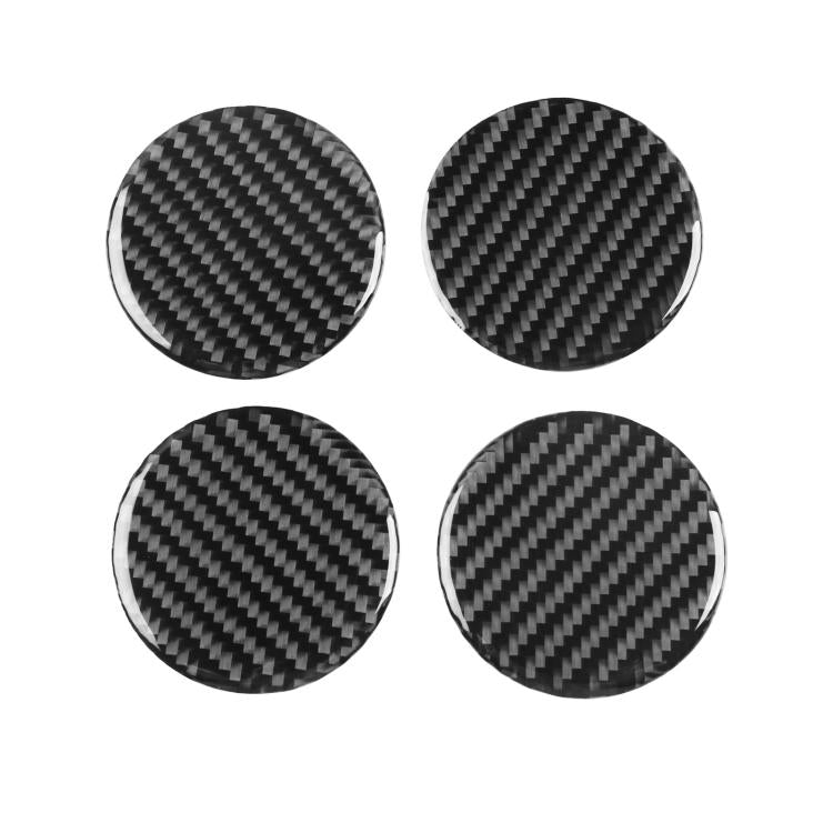 Black carbon-fiber wheel hub sticker set of four round discs with silver edge
