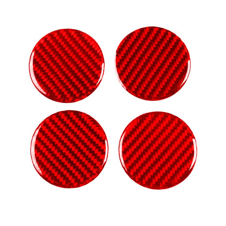 Red carbon-fiber wheel hub sticker set of four round discs with red edge